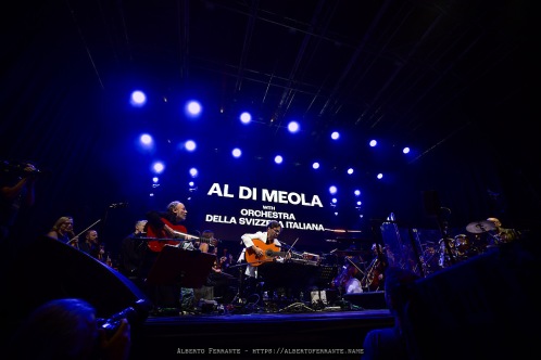20250710 - Estivaljazz 2025, Night 1 / Al Di Meola with Orchestra della Svizzera italiana; Al Di Meola, guitar; Peo Alfonsi, guitar; Sergio Martinez, perc.; Fabrizio Festa, conductor - P.za della Riforma, Lugano, Switzerland