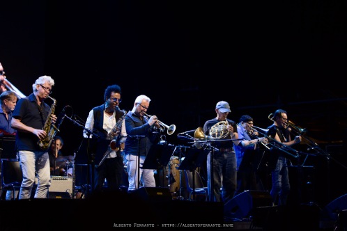 20240712 - EstivalJazz 2024, Night 1 / Gil Evans Remembered / John Clark, french horn; Chris Hunter, alto sax; Alex Foster, tenor Sax; Alex Sipiagin, trumpet; Tom Malone, trombone, baritone sax; David Taylor, bass trombone; Pete Levin, piano, electric piano; Dave Stryker, guitar; Mark Egan, bass; Danny Gottlieb, drums; Beth Gottieb, percussion - P.za della Riforma, Lugano, Switzerland