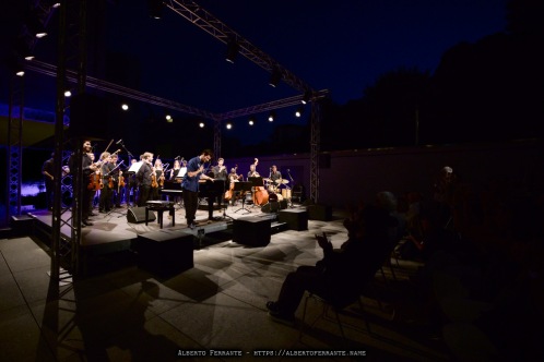 20250717 - Lac en plein air, Rhapsody & Blues: Mezquida, Razem, Orchestra Canova, Pagano / Marco Mezquida, piano; Marko Lohikari, contrabbasso; David Xirgu, batteria; Badrya Razem, voce solista; Orchestra da camera Canova; Enrico Pagano, direttore - Agorà LAC, Lugano, Switzerland